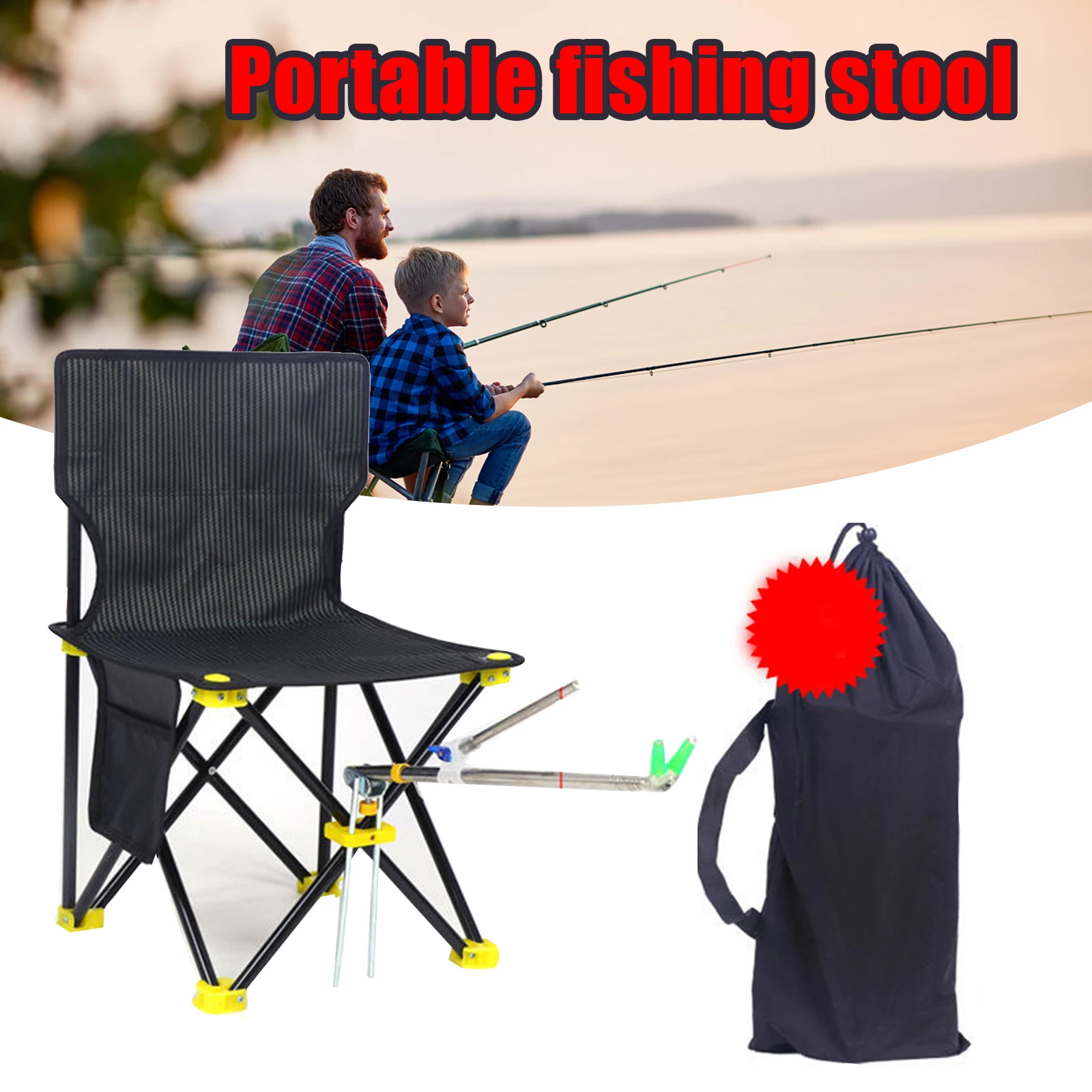 

Hot Selling Portable Camping Chair With Storage Bag Black Lightweight Backpacking Chair Foldable Compact Outdoor Chair Fishing