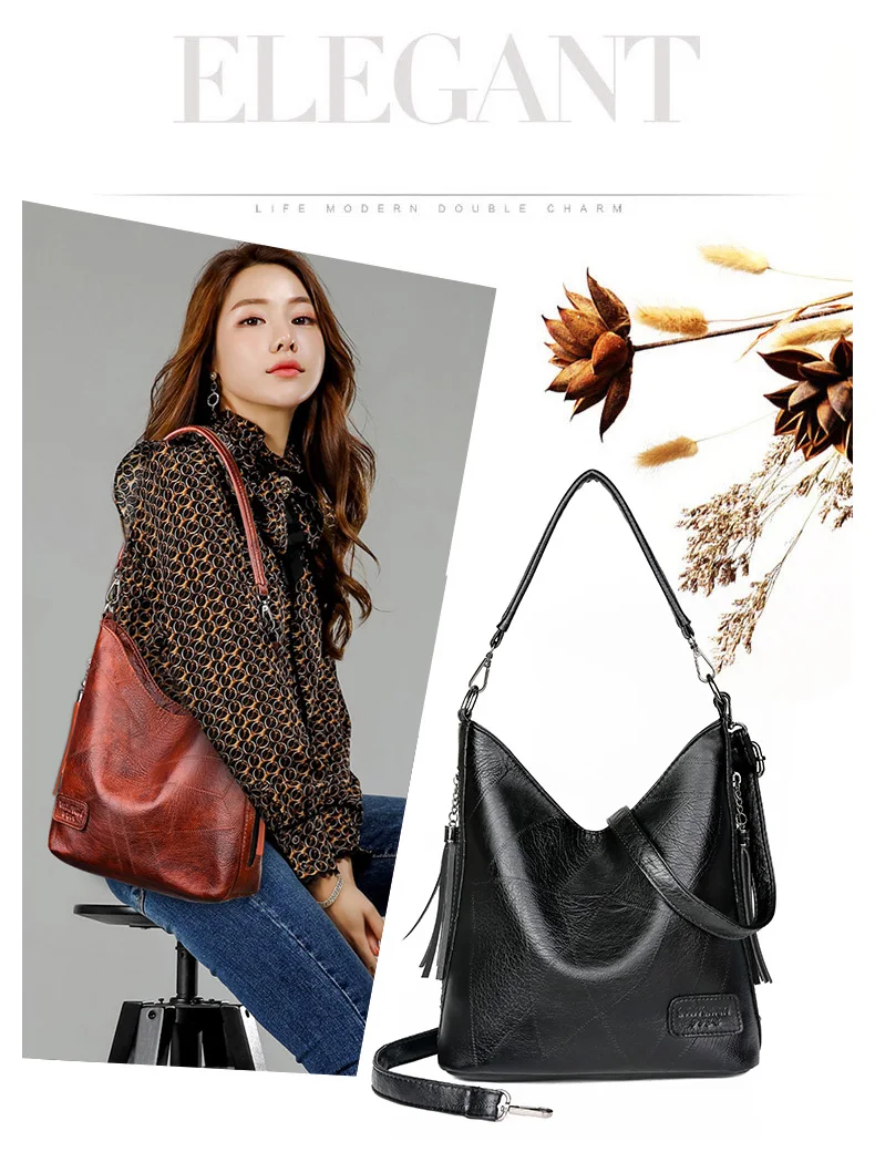 Vintage Female Shoulder Messenger Bag Ladies Soft PU Leather Crossbody Bags For Women Handbag Sac Fashion Tassel Bucket Bag