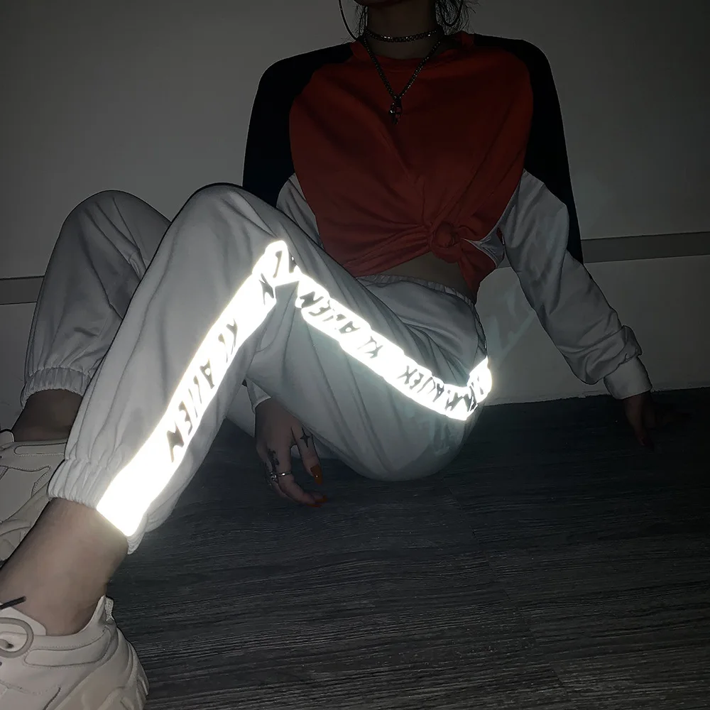Reflective Stitching Printing Slim Pants for Women |