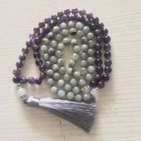 8mm moonstone amethyst 108 pearl mara necklace knotted with tassels gemstone wristband pray energy natural meditation healing