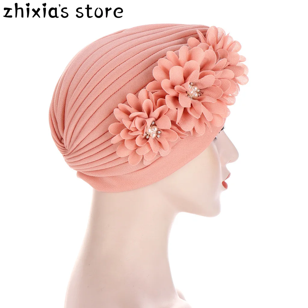 

Fashion flower muslim turban crinkle Inner hijab caps Indian hat solid cotton Islamic wrap underscarf cap hijab bonnet for women