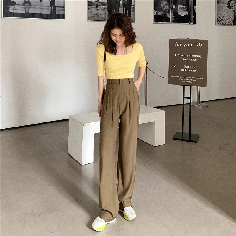 

pants for women summer high waist wide-legged trousers 30094#