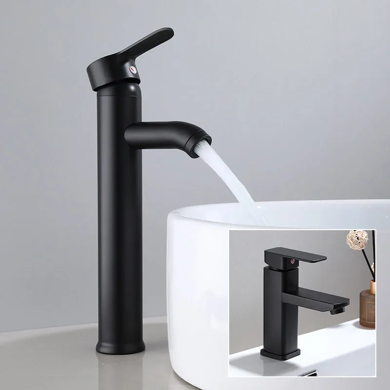 

Black Tall Basin Sink Faucet Slim Bathroom Washbasin Water Mixer Tap Hot Cold Water Basin Crane Tap Deck Mounted Bathroom Tap