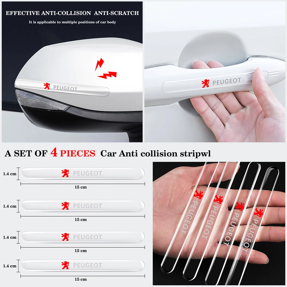 

4pcs Car Door Stickers Transparent Anti-collision Protector Stickers Side Edge Bar for Peugeot 206 308 307 207 208 3008 407 508