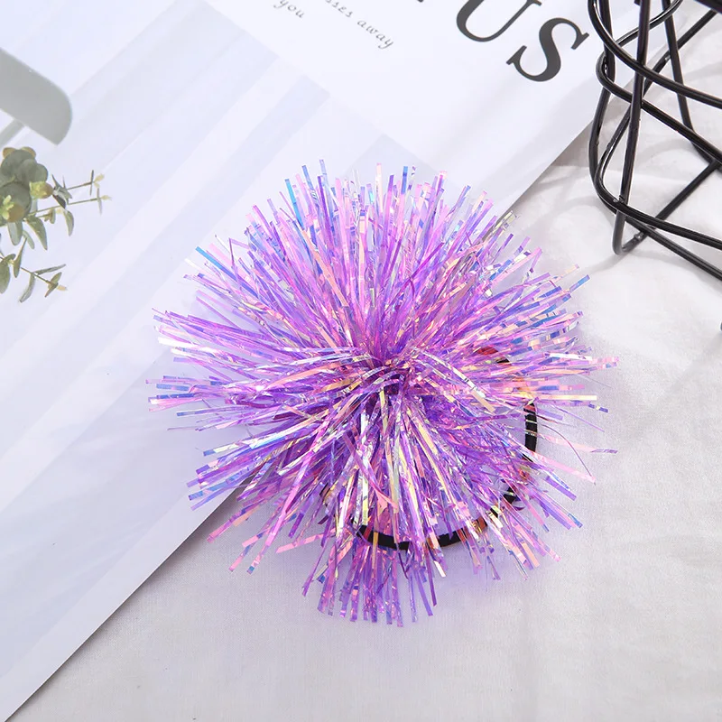 Милые блестящие резинки с помпонами для девочек детские пушистые волос вечерние