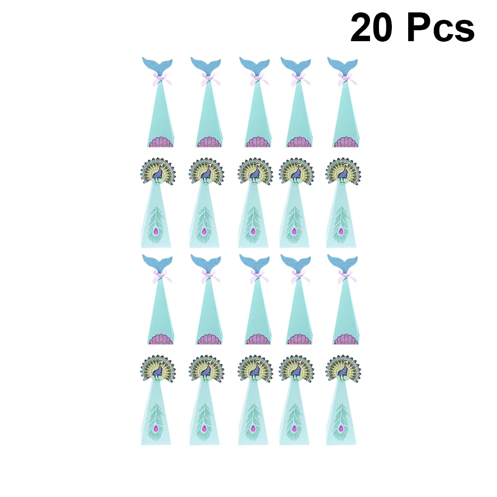 20pcs Cute Peacock Candy Box Wedding Favors Paper Gift Boxes For Guest Triangle Mermaid Gifts Party Supplies | Дом и сад