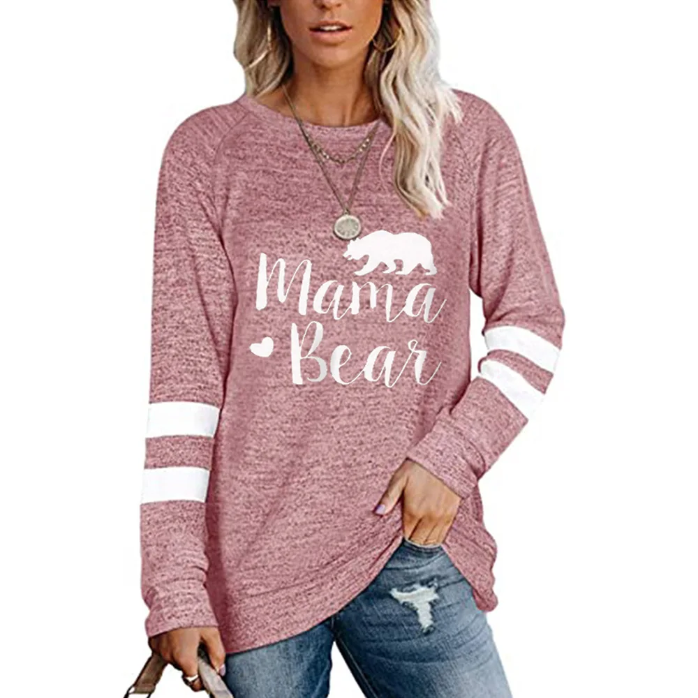

Fashion Women T-shirt New Autumn Casual Hot Sale Round Neck Pullover Print Stitching Loose Knit Long-sleeved T-shirt Donsignet