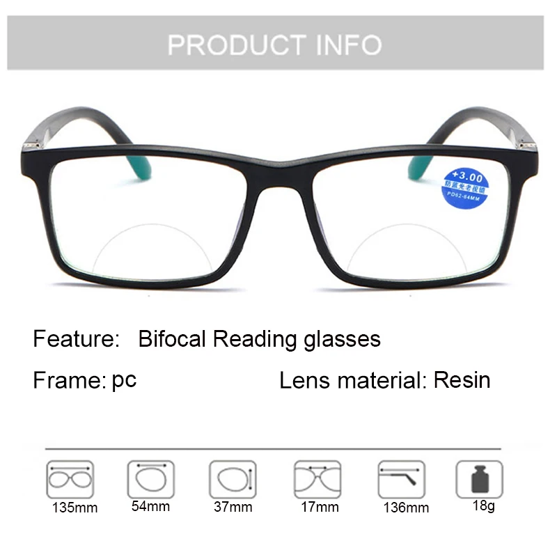

Anti blue light Reading Glasses Men Glasses Bifocal Glasses Frame Women Near Far Sight Diopter Eyewear