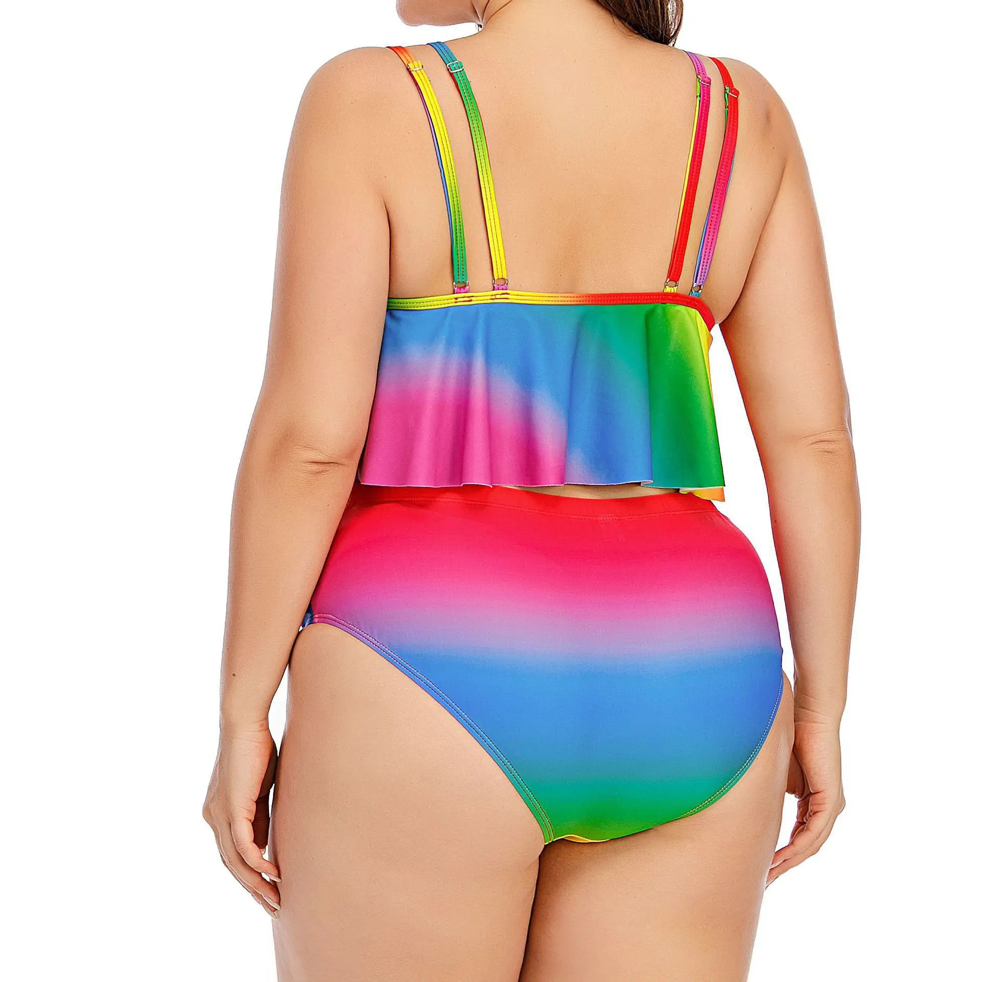 

High Waist Bikini Sets Swimwear Plus Size Bathing Suits Womens Rainbow Print Two Pieces Swimsuit Push Up Beachwear Summer 5XL