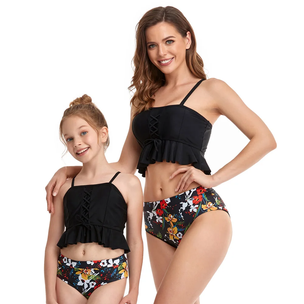 

2021 New Family Matching Swimsuit Women Girls Kids Swimwear One Piece Bikini Sets Beachwear Bathing Swimming Suits