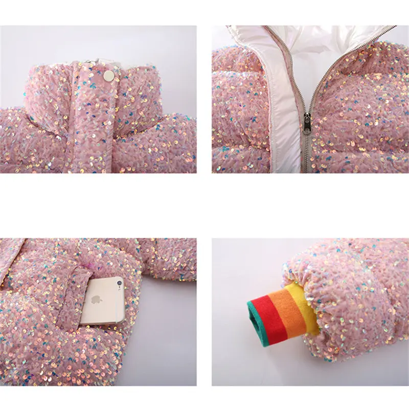 

Girls Sequins Jacket Fall Winter Cotton Outerwear Kids Fashion Brand Coat Children Light-Shining Clothes With Paillettes 4-14Yrs