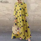 Осеннее длинное платье в горошек ZANZEA, винтажное женское платье из хлопка и льна, женский сарафан, 34