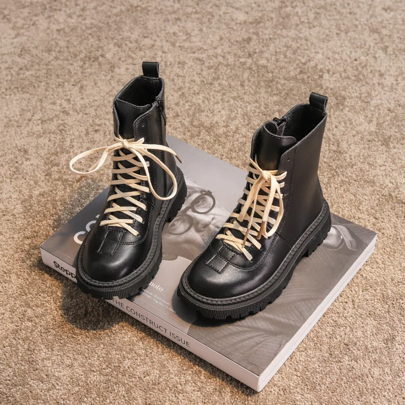 

2022 Kids Little Girls Boots Leather Ankle Boots Motorcycle Boots Spring Autumn Winter Thick Punk Martin Shoes Toddler Boots
