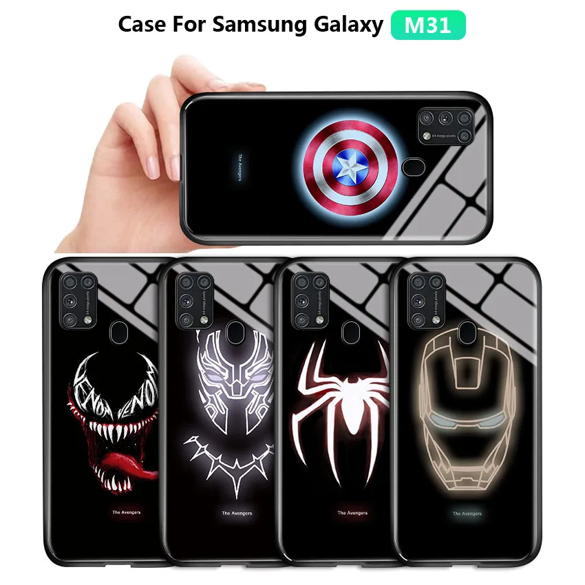 Светящийся чехол из закаленного стекла для телефона Samsung Galaxy M51 M31 M21 мстители