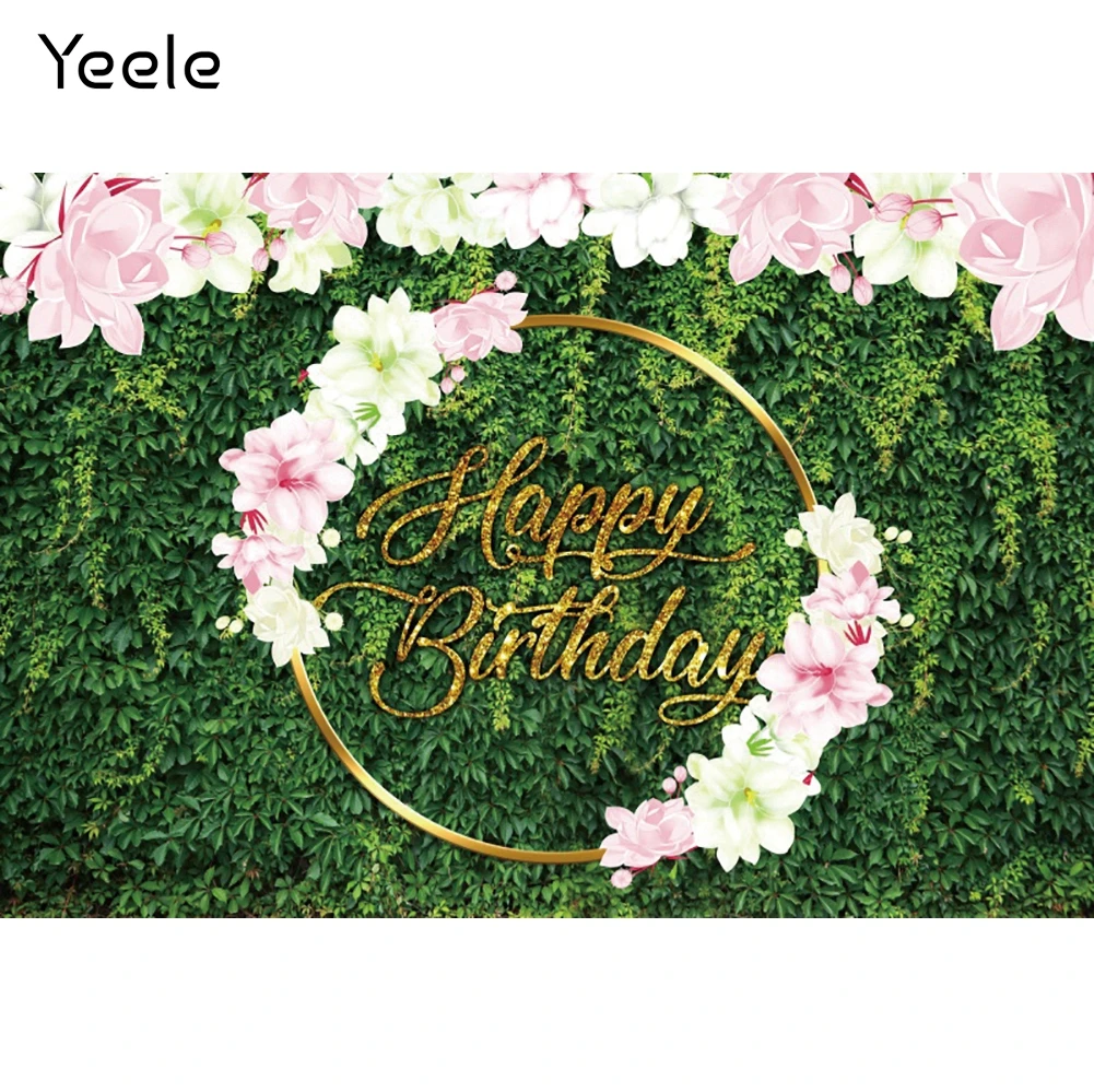 Фон для фотосъемки Yeele с днем рождения постер зелеными листьями и цветами декор