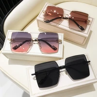 vintage oversized square sunglasses women 2021 brand design metal frame gradient gray pink lens fashion men sun glasses shades