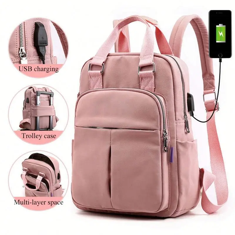 

Emarald New Leisure Backpack Tide Ladies Usb Charging Backpack Computer Bag Large Capacity College Style Travel Backpack