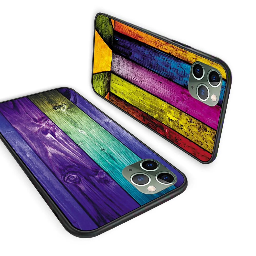 Чехол для телефона Colorful Wood Abstract Stripes Curves для iPhone 6S 6 7 8 Plus, черный силиконовый, подходит для 11 Pro MAX X XS XR.