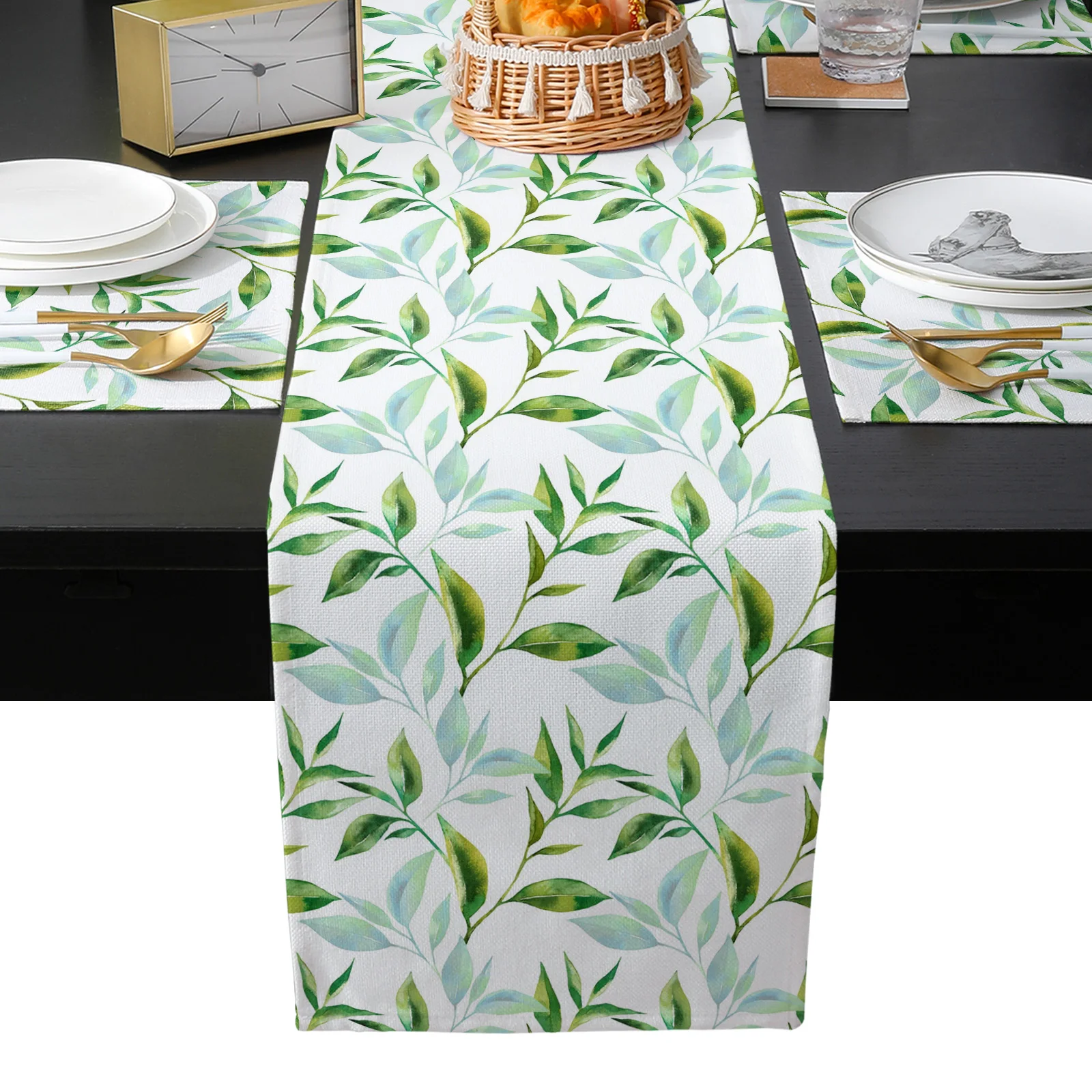 

Зеленая Акварельная настольная дорожка с листьями, домашний декор, Настольная дорожка для свадебной вечеринки, Настольная дорожка