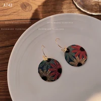 girafe color painting gold plated round geometric exaggerated exotic hang bohemian style earrings