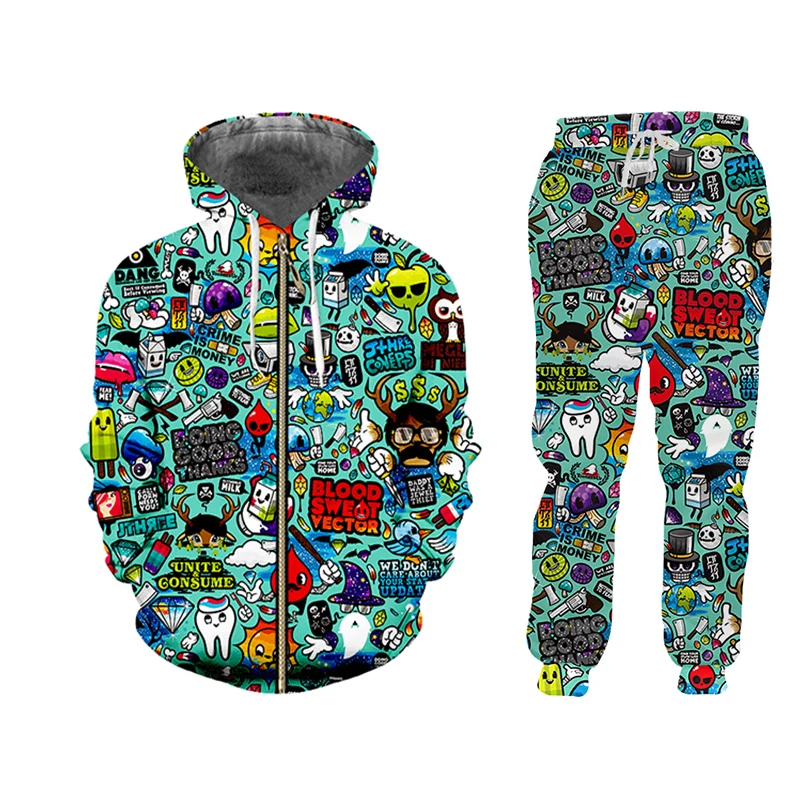 

CJLM New Casual Men Tracksuit Sets Fashion 3D Green Anime Collection Sweatsuit Hooded Sweatshirt Sweatpants Joggers Pants Suit
