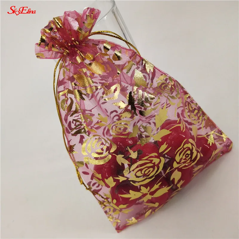 rose red 50 шт., 7x9, 9x12, 11x16, 13x18, 15x20, 20x30 см, позолоченные розы из органзы, ювелирные изделия, сумки для свадебной вечеринки, украшения, сувениры, сумки для подарков 5Z - Цвет: rose red