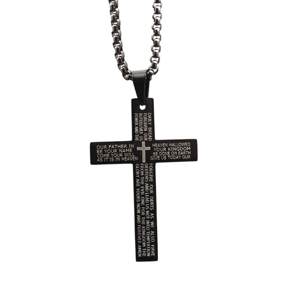 Fashion Vintage Men Letters Print Cross Pendant Titanium Steel Chain Necklace Jewelry Gift choker Accessories for | Украшения и