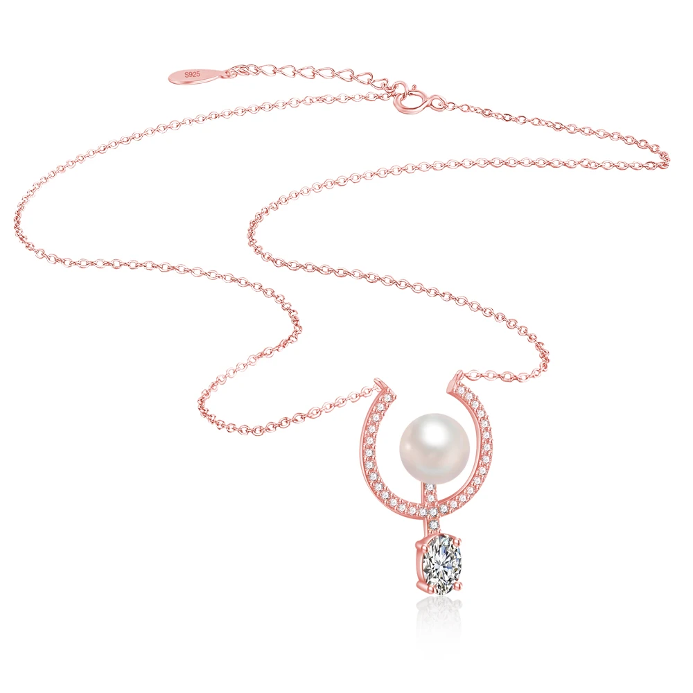 

Noble Girl Jewelry 925 Sterling Silver Material Necklace Pearl Zircon Pendant Rose Wave Chain Elegant Valentine's Day Present