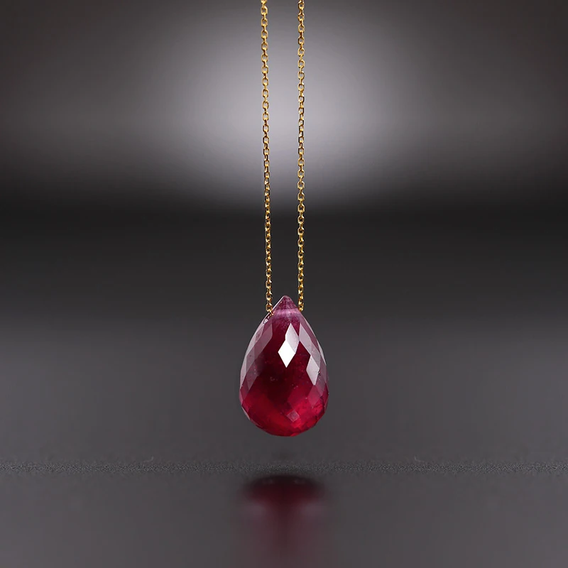 

DAIMI Faceted Water Drop Ruby Pendant Female Authentic Yellow 18K Gold Color Treasure Necklace Gift Customization