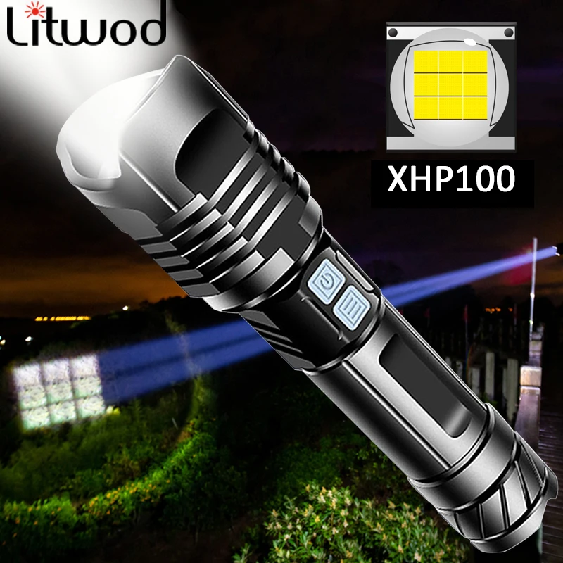 

Most powerful XHP120 LED Flashlight Portable Ultra XHP50 Torch USB Rechargeable Zoomable Tactical Light 26650 Battey For Camping