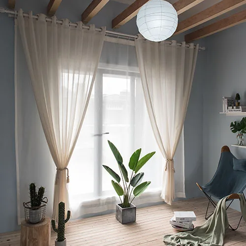 Beige Beige Linen Stripe Sheer Tulle Curtains For Living Room Modern Curtains For Bedroom Window Voile Custom Curtains - Цвет: Beige
