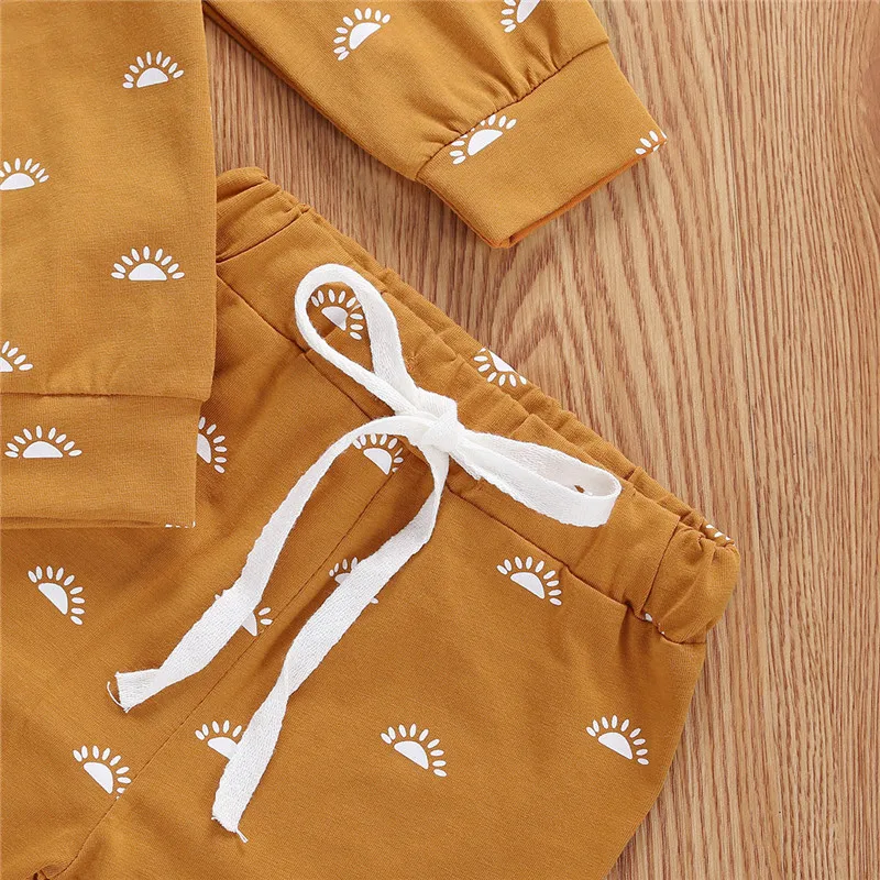 

Infant Baby Girl Boy Spring Autumn Clothing Printed Round Neck Long Sleeve Pullover T Shirt Trousers 2PCS Clothes Set