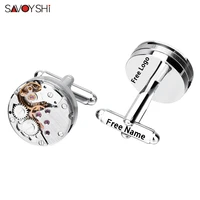 savoyshi steampunk watch movement cufflinks for mens shirt high quality mechanical gears cuff links gift jewelry free engraving