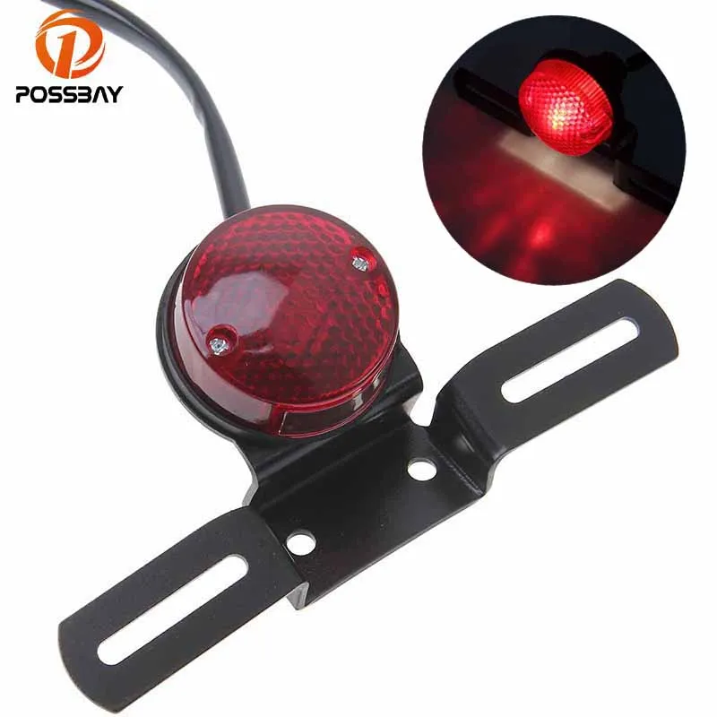 

POSSBAY Motorcycle Tail Light LED Warning Light with Brake Rear License Plate Bracket Taillight for Yamaha Kawasaki Harley