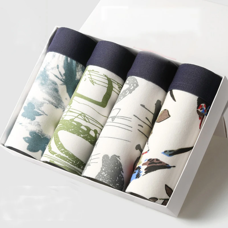 

4 шт./лот, мужские трусы-боксеры высокого качества, мужское нижнее белье, боксеры из 95% хлопка с принтом Fansion, трусы-боксеры, мужское нижнее бел...