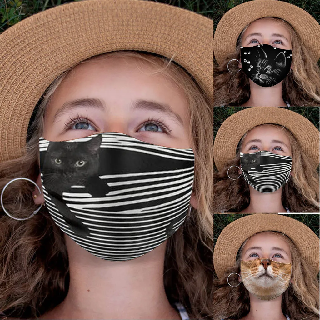 2020 3d Print Cat Face Filter2.5 Mouth Foam Mask Hip Hop Women/men Dust-proof Drinking Fountain For Boys/girls | Безопасность и