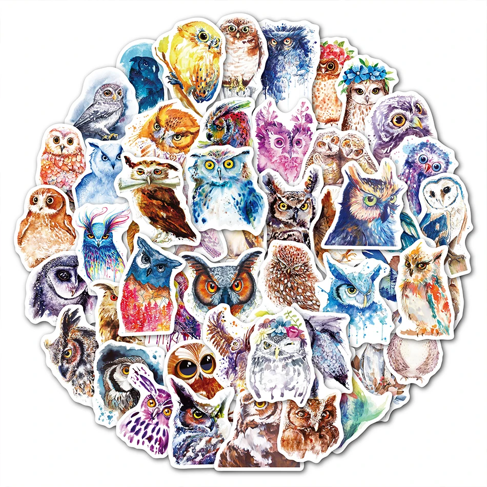 50pcs owl stickers pack waterproof cute animal vinyl stickers for laptop luggage mobile phone skateboard bicycle book guitar free global shipping