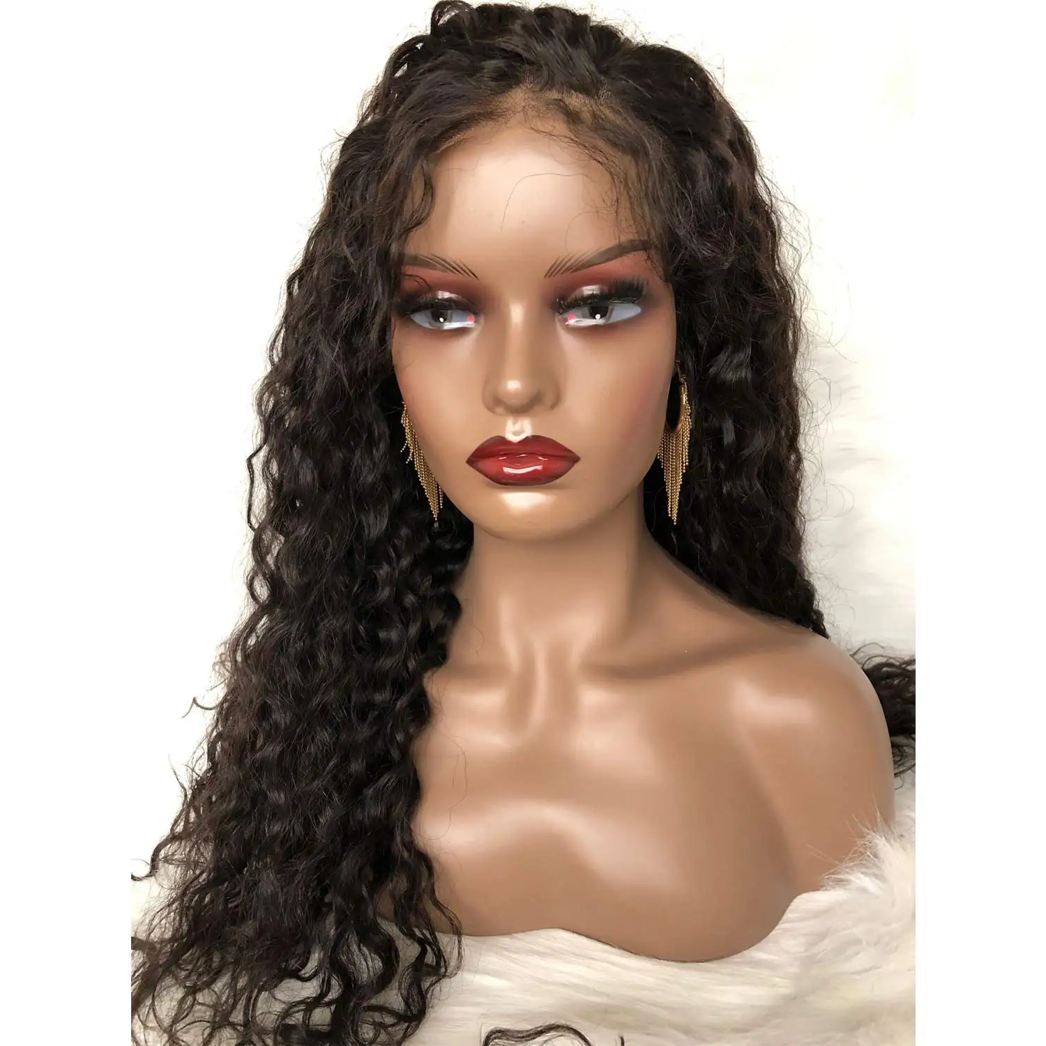 Realistic Female Mannequin Head Model with Shoulder Manikin PVC Head Bust Wig Head Stand for Wigs Display Making,Styling,