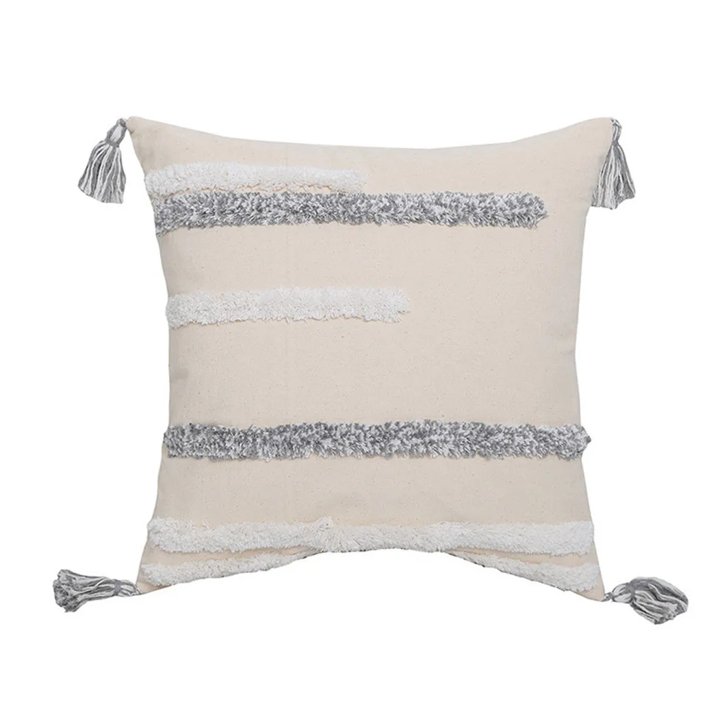 

Boho Tassel Pillow Case Square Soft Pillowcase Sofa Throw Cushion Cover Handmade Tuft Cotton And Linen
