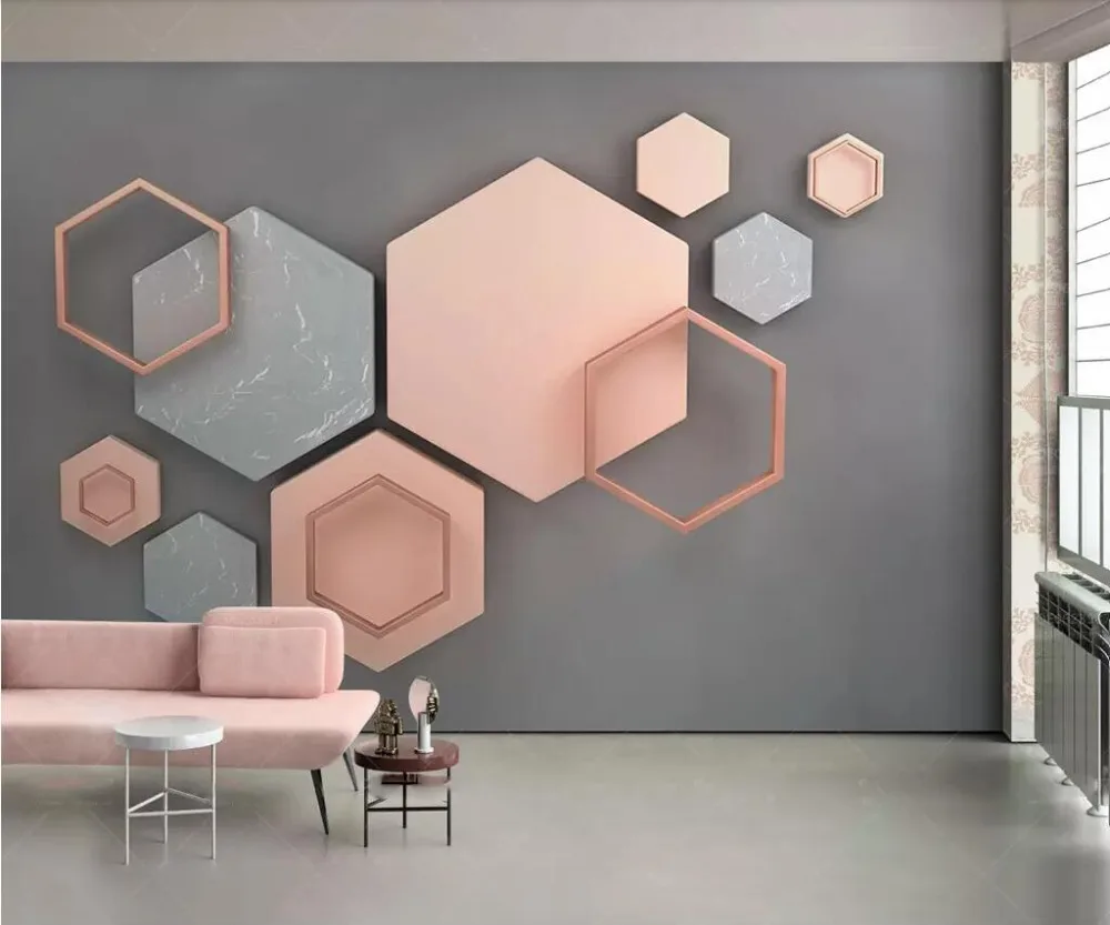 

Bacal Custom 3d wallpaper mural three-dimensional hexagon mosaic modern minimalist pink geometric living room background paper