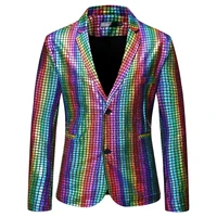 rainbow plaid sequin glitter suit blazer men 2022 brand new notched lapel club dj mens blazer jacket stage clothes for singers