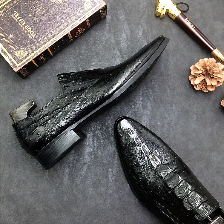 

QYFCIOUFU Alligator Skin Mens Dress Shoes Genuine Leather Oxfords Business Office Wedding Shoes Black Slip On Men's Formal Shoes