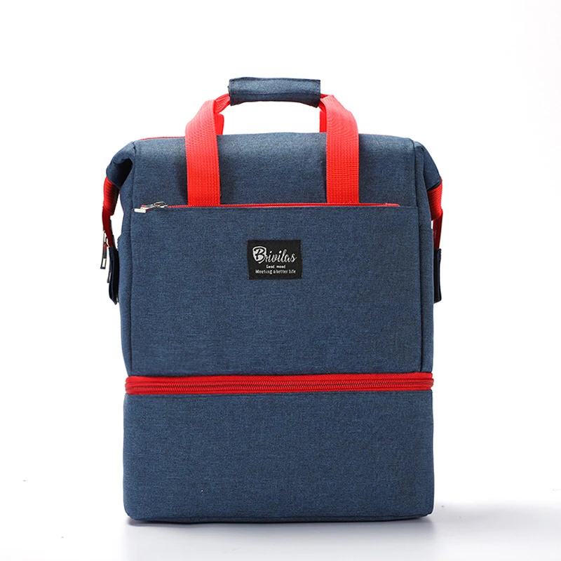 

Insulated Lunch Bag 2 Decks Large Waterproof Picnic Bento Tote Bag Leakproof Mom's Shoulder Bag with Detachable Strap L23