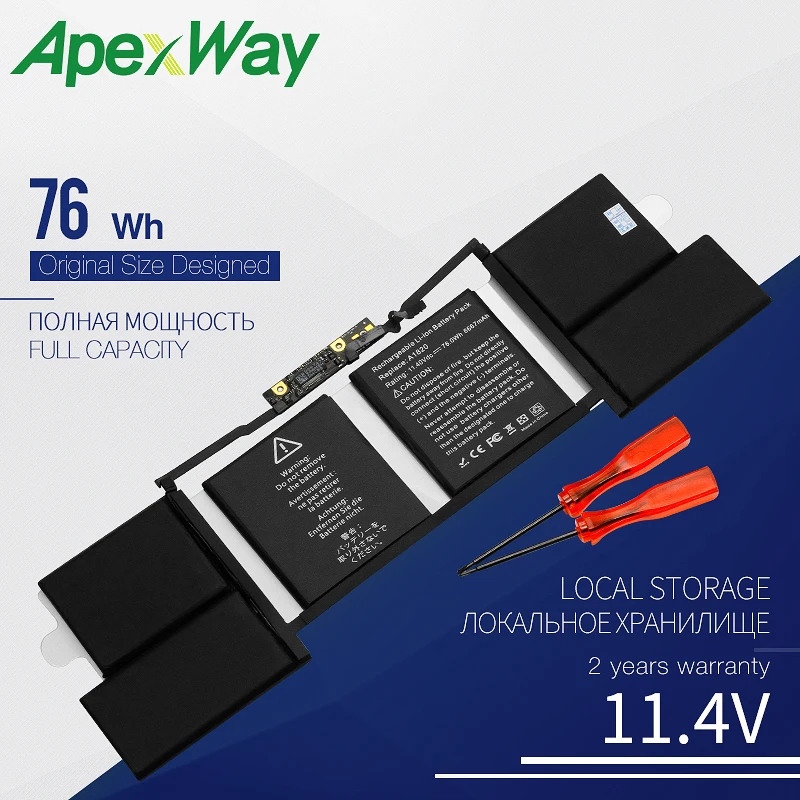 

Apexway 76WH 11.4V A1820 LAPTOP Battery For APPLE MACBOOK PRO 15" A1707 2016 2017 YEAER with Tools Screwdriver Battery