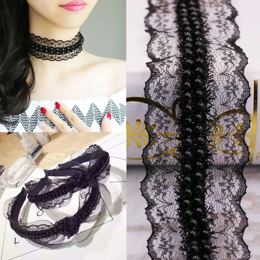 1 ярдов белый/черный вышитый бисером кружевной отделкой Лента кружевная лента