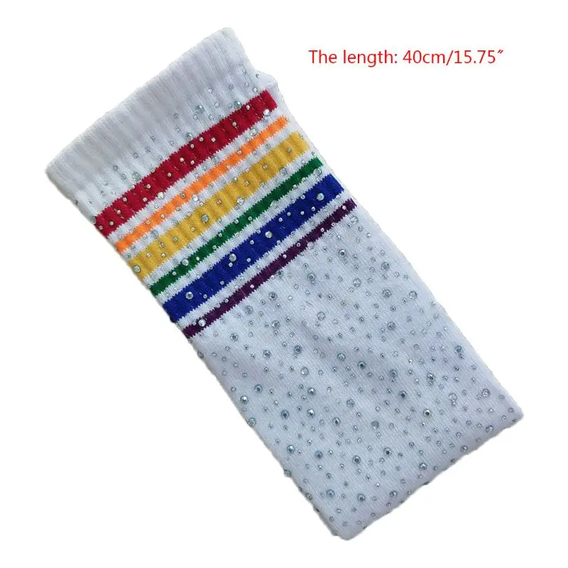 Модные детские гольфы цветные полосатые чулки со стразами для девочек | Мать и