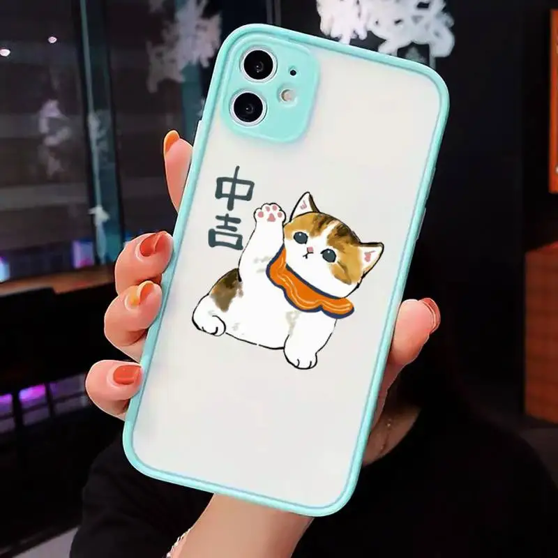 

Cartoons Funny Cat Phone Case Matte transparent For blue iPhone 12 Mini 11 Pro XR XS Max 7 8 Plus X Back Cover