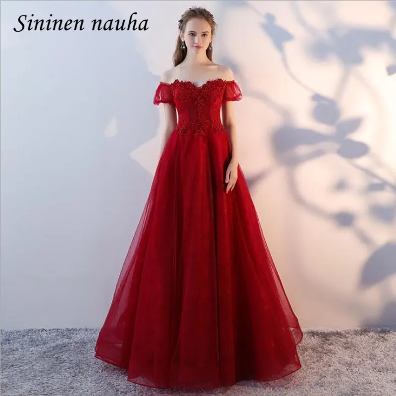 

Off the Shoulder Evening Prom Dresses for Formal Weddings Gown Guest A Line Tulle Plus Size Vestidos De Festa Robe De Soiree 395