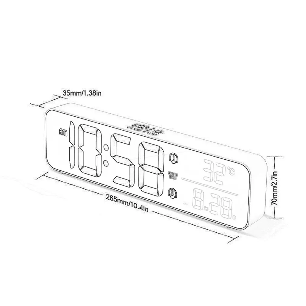 

Music Alarm Clock LED Digital Clock 2 Alarms Voice Control Snooze Temperature Display Reloj Despertador Digital with USB Cable