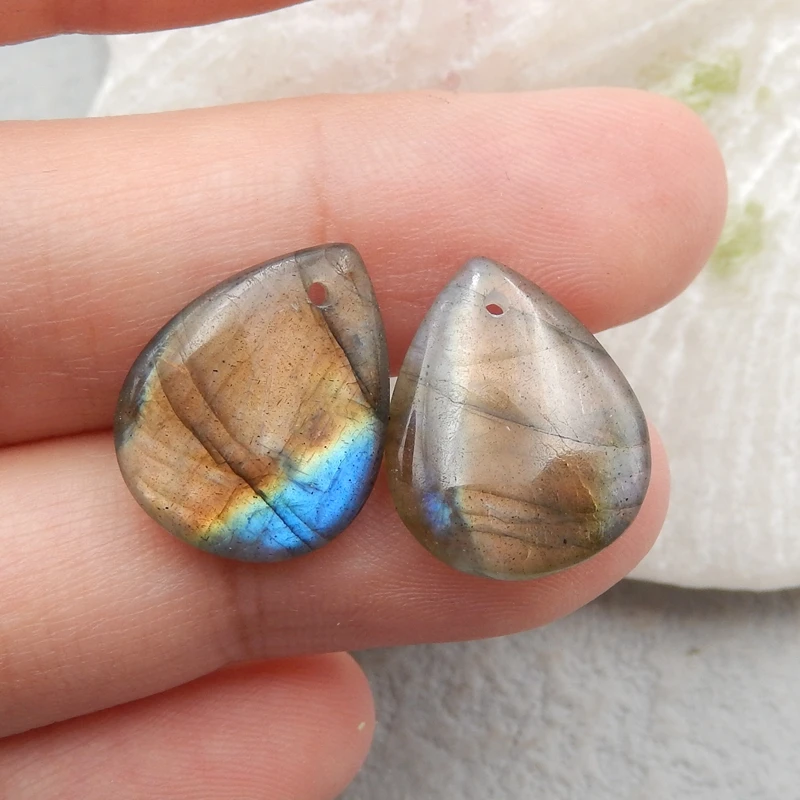 

Natural Labradorite Waterdrop Earring Bead, stone for earrings making16x13x4mm2.5g